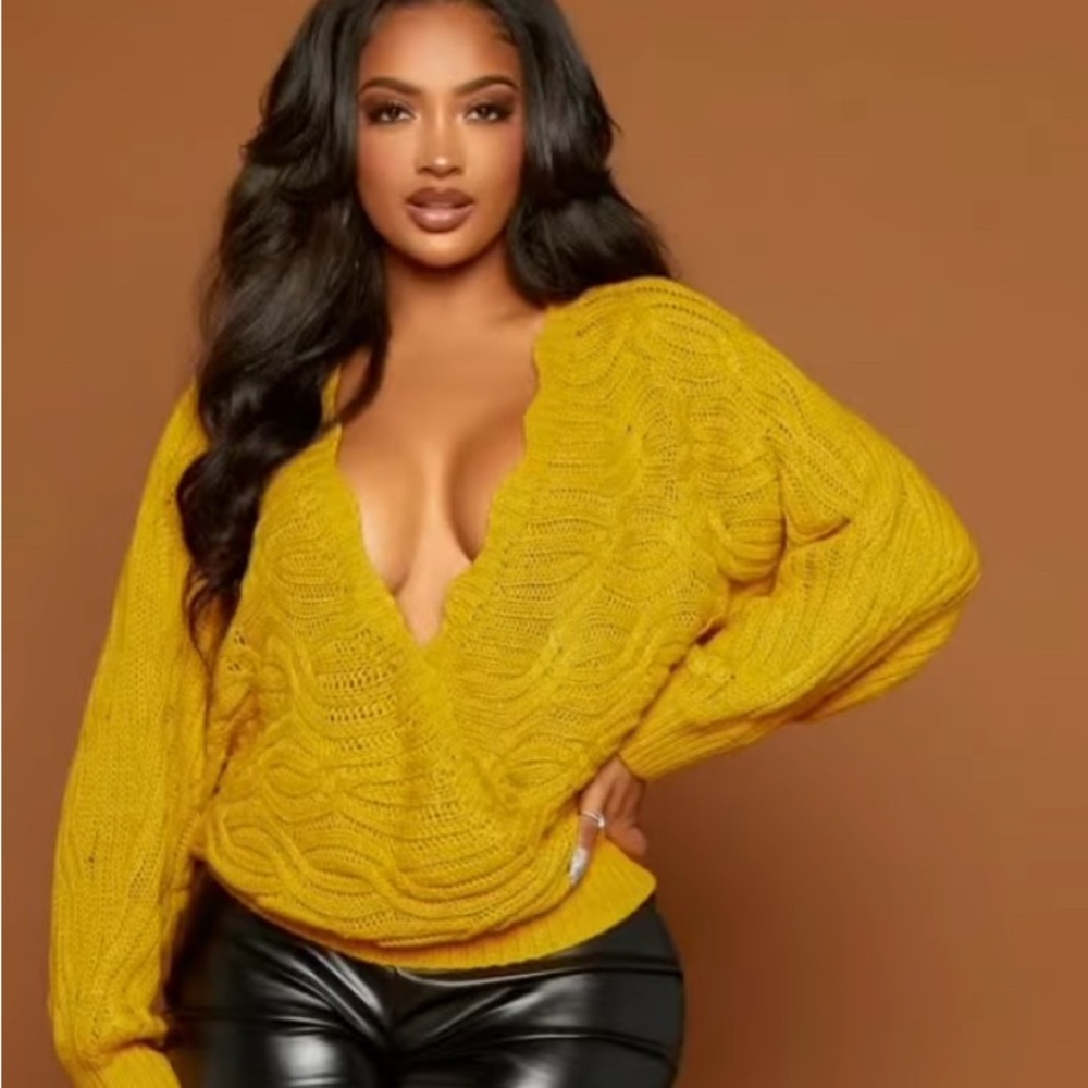 SHEIN Yellow Cable Knit Sweater